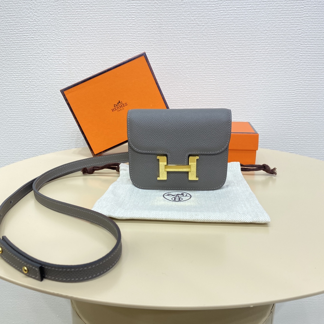 Hermes Constance Slim Wallet Belt Bag In Etain Epsom Leather